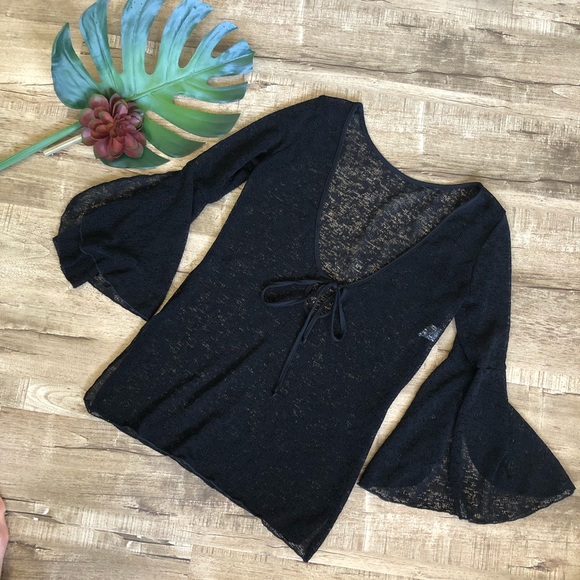 Other - Black Flutter Sleeve Opaque Swim Cover Up